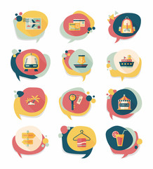 Travel bubble speech banner design flat background set, eps10