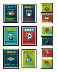 Coffee poster flat banner design flat background set, eps10