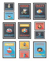 Coffee poster flat banner design flat background set, eps10