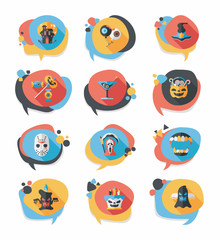 Halloween bubble speech banner design flat background set, eps10