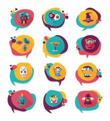 Halloween bubble speech banner design flat background set, eps10
