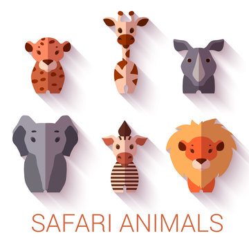 Vector set of six Safari animals on white background