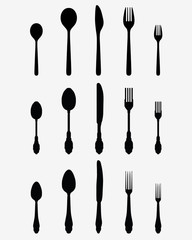 Black silhouettes of three cutlery, vector