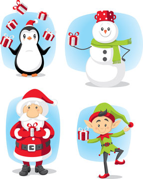 Christmas Characters Set Vector Cartoon