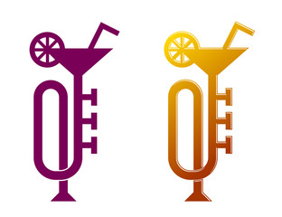 trumpet martini cocktail glass, lemon slice, straw