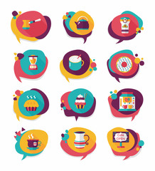 Coffee bubble speech flat banner design flat background set, eps