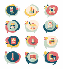 hospital bubble speech banner design flat background set, eps10