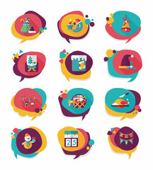 Christmas bubble speech banner design flat background set, eps10