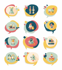 Christmas bubble speech banner design flat background set, eps10