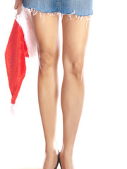 woman with santa hat wearing mini skirt