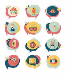 Travel bubble speech banner design flat background set, eps10