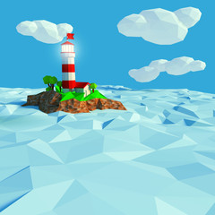 Leuchtturm auf einer kleinen Insel im Meer