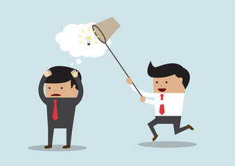 Business man stealing idea, Steal idea concept