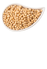 Soybean in an oval ceramic bowl over white background