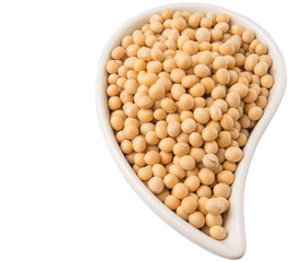 Soybean in an oval ceramic bowl over white background