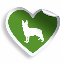 Green heart sticker with dog silhouette