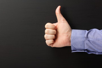 Thumbs Up sign in front of a blackboard