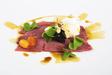 Close-up of deer ham slices