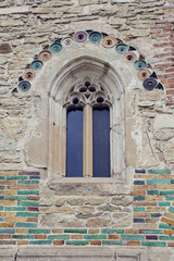 details on the wall and window of Neamt Monastery, Romania