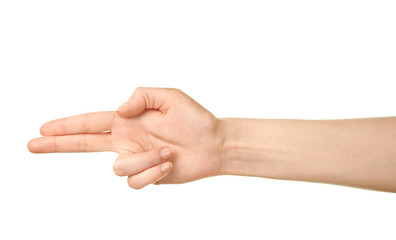 Female caucasian hand gesture isolated