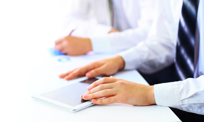 Close up of group of business people working