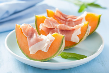 cantaloupe melon with prosciutto. italian appetizer