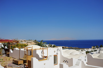 Hotel facade in Egypt With palm trees