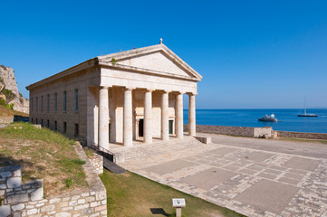 Fototapeta na wymiar The west facade of the Church of St. George. Corfu, Greece.