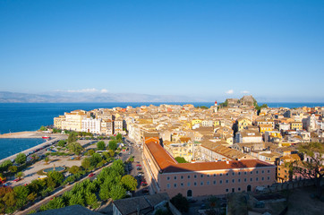 Fototapeta na wymiar Panoramic view of Corfu cityscape from the New Fortress, Greece.