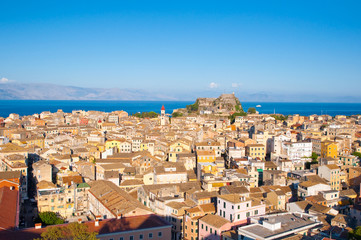 Panoramic view of Corfu from the New Fortress. Corfu, Greece.