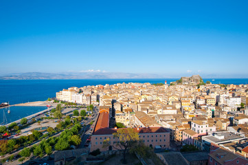 Corfu city as seen from the New Fortress, Greece.