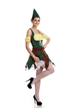 Beautiful girl dressed as an elf. A fabulous hero.