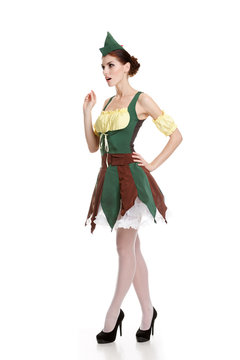 Beautiful girl dressed as an elf. A fabulous hero
