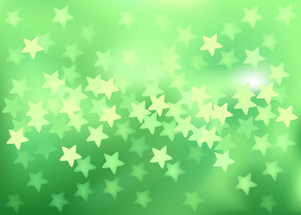 Green festive lights in star shape, vector background.