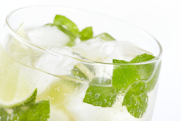 Mojito cocktail closeup on a white background