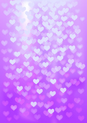 Purple festive lights in heart shape, vector background.