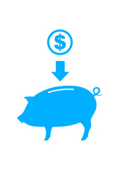Blue piggy bank on white background