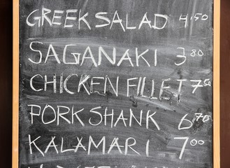 Fototapeta premium Blackboard menu of Greek cuisine