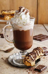 Irish coffee on wooden table