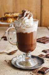 Irish coffee on wooden table