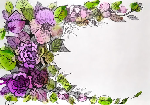 beautiful graphic design of flowers on watercolor background