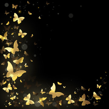 Frame of golden butterflies