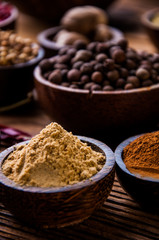Colorful theme with spices on wooden table