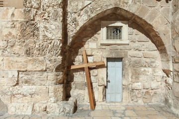 Wooden cross at the Church of the holy Sepulcher, Jerusalem.
