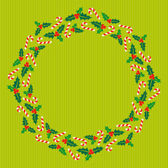 Christmas Wreath Holly Candy Canes Banner Light Green