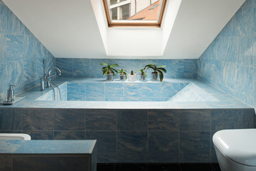 Interior, blue bathroom