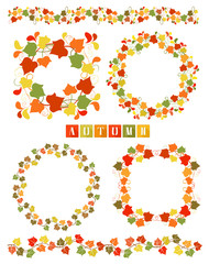 Set Of Wreaths With Colorful Autumn Leaves