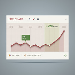 Widget with growing line chart and icons. Vector illustration in