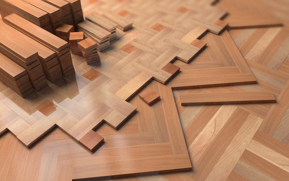 Different wooden parquets on floor.