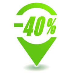 moins 40 pour 100 sur symbole localisation vert